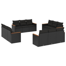 vidaXL 12 részes fekete polyrattan kerti ülőgarnitúra párnákkal (3225831) kerti bútor