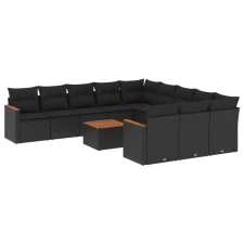 vidaXL 12 részes fekete polyrattan kerti ülőgarnitúra párnákkal (3226433) kerti bútor