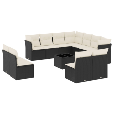 vidaXL 12 részes fekete polyrattan kerti ülőgarnitúra párnákkal (3249665) kerti bútor