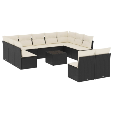 vidaXL 12 részes fekete polyrattan kerti ülőgarnitúra párnákkal (3250195) kerti bútor
