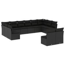vidaXL 12 részes fekete polyrattan kerti ülőgarnitúra párnákkal (3250204) kerti bútor