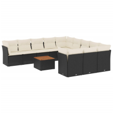 vidaXL 12 részes fekete polyrattan kerti ülőgarnitúra párnákkal (3256238) kerti bútor