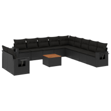 vidaXL 12 részes fekete polyrattan kerti ülőgarnitúra párnákkal (3256972) kerti bútor