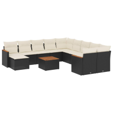 vidaXL 12 részes fekete polyrattan kerti ülőgarnitúra párnákkal (3258976) kerti bútor
