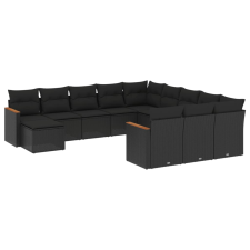 vidaXL 12 részes fekete polyrattan kerti ülőgarnitúra párnákkal (3258982) kerti bútor