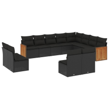 vidaXL 12 részes fekete polyrattan kerti ülőgarnitúra párnákkal (3260550) kerti bútor