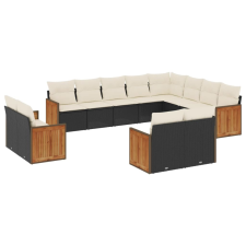 vidaXL 12 részes fekete polyrattan kerti ülőgarnitúra párnákkal (3260593) kerti bútor