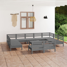 vidaXL 12 részes szürke tömör fenyőfa kerti ülőgarnitúra kerti bútor