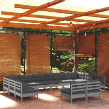 vidaXL 12 részes szürke tömör fenyőfa kerti ülőgarnitúra párnákkal kerti bútor