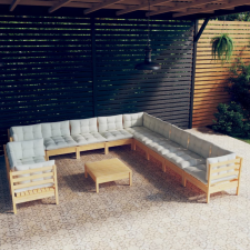 vidaXL 12 részes tömör fenyőfa kerti ülőgarnitúra krémszínű párnákkal kerti bútor