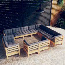 vidaXL 12 részes tömör fenyőfa kerti ülőgarnitúra szürke párnákkal kerti bútor