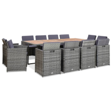 vidaXL 13 részes antracitszürke polyrattan étkezőszett párnákkal kerti bútor