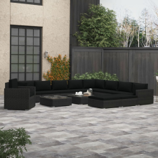 vidaXL 13 részes fekete polyrattan kerti bútorszett párnákkal kerti bútor