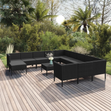 vidaXL 13 részes fekete polyrattan kerti ülőgarnitúra párnákkal kerti bútor