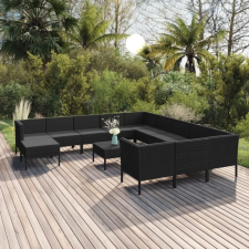vidaXL 13 részes fekete polyrattan kerti ülőgarnitúra párnákkal kerti bútor