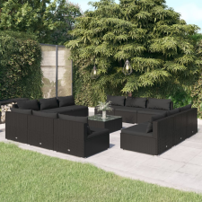 vidaXL 13 részes fekete polyrattan kerti ülőgarnitúra párnákkal kerti bútor
