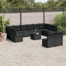vidaXL 13 részes fekete polyrattan kerti ülőgarnitúra párnákkal kerti bútor