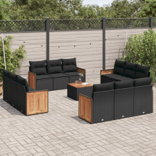 vidaXL 13 részes fekete polyrattan kerti ülőgarnitúra párnákkal kerti bútor