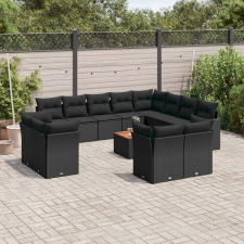 vidaXL 13 részes fekete polyrattan kerti ülőgarnitúra párnákkal kerti bútor