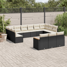 vidaXL 13 részes fekete polyrattan kerti ülőgarnitúra párnákkal kerti bútor