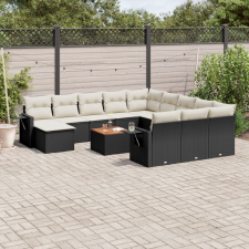 vidaXL 13 részes fekete polyrattan kerti ülőgarnitúra párnákkal kerti bútor