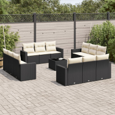 vidaXL 13 részes fekete polyrattan kerti ülőgarnitúra párnákkal kerti bútor