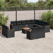 vidaXL 13 részes fekete polyrattan kerti ülőgarnitúra párnákkal kerti bútor