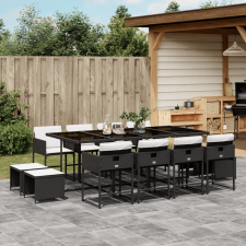 vidaXL 13 részes fekete polyrattan kerti ülőgarnitúra párnákkal kerti bútor