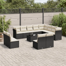vidaXL 13 részes fekete polyrattan kerti ülőgarnitúra párnákkal kerti bútor