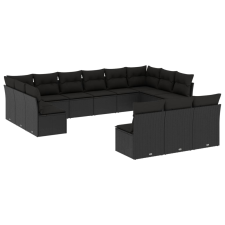 vidaXL 13 részes fekete polyrattan kerti ülőgarnitúra párnákkal (3218385) kerti bútor