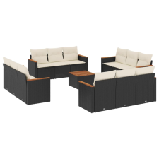 vidaXL 13 részes fekete polyrattan kerti ülőgarnitúra párnákkal (3258241) kerti bútor
