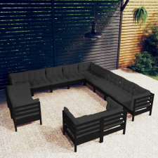 vidaXL 13 részes fekete tömör fenyőfa kerti ülőgarnitúra párnákkal kerti bútor
