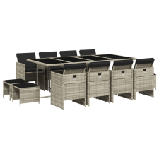 vidaXL 13 részes szürke polyrattan kerti étkezőgarnitúra párnákkal (3210623) kerti bútor
