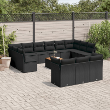 vidaXL 14 részes fekete polyrattan kerti ülőgarnitúra párnákkal kerti bútor