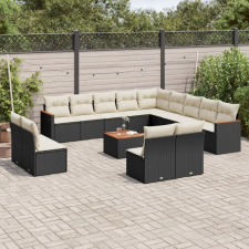 vidaXL 14 részes fekete polyrattan kerti ülőgarnitúra párnákkal kerti bútor