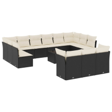 vidaXL 14 részes fekete polyrattan kerti ülőgarnitúra párnákkal (3218456) kerti bútor