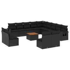 vidaXL 14 részes fekete polyrattan kerti ülőgarnitúra párnákkal (3224816) kerti bútor