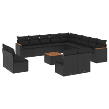 vidaXL 14 részes fekete polyrattan kerti ülőgarnitúra párnákkal (3226489) kerti bútor