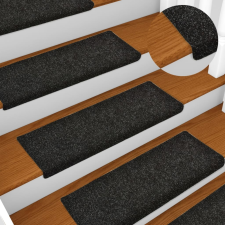 vidaXL 15 db tűvel lyuggatott fekete szövet lépcsőszőnyeg 65 x 25 cm lakástextília
