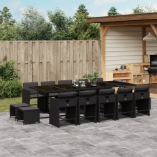 vidaXL 15 részes fekete polyrattan kerti étkezőgarnitúra párnákkal kerti bútor