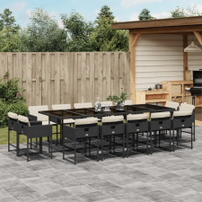 vidaXL 15 részes fekete polyrattan kerti étkezőgarnitúra párnákkal kerti bútor
