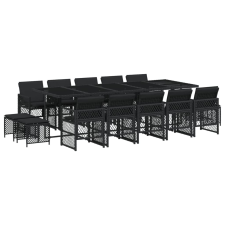 vidaXL 15 részes fekete polyrattan kerti étkezőgarnitúra párnákkal (3210811) kerti bútor