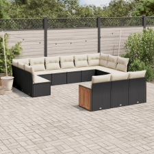 vidaXL 15 részes fekete polyrattan kerti ülőgarnitúra párnákkal kerti bútor