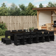 vidaXL 17 részes fekete polyrattan kerti étkezőgarnitúra párnákkal kerti bútor