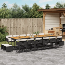 vidaXL 17 részes fekete polyrattan kerti étkezőgarnitúra párnákkal kerti bútor