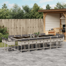vidaXL 17 részes szürke polyrattan kerti étkezőgarnitúra párnákkal kerti bútor