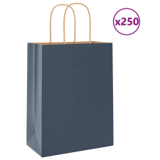 vidaXL 250 db kék kraft papírzacskók fogantyúkkal 21x11x28 cm ajándéktasak