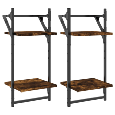 vidaXL 2 db 2 szintes füstölt tölgyszínű fali polc rúddal 30x25x65 cm (836255) bútor