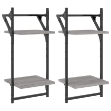 vidaXL 2 db 2-szintes szürke sonoma tölgy falipolc rúddal 30x25x65 cm (836256) bútor