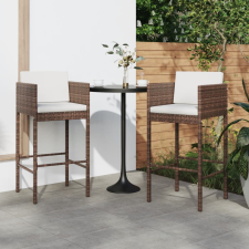 vidaXL 2 db barna polyrattan bárszék párnával kerti bútor